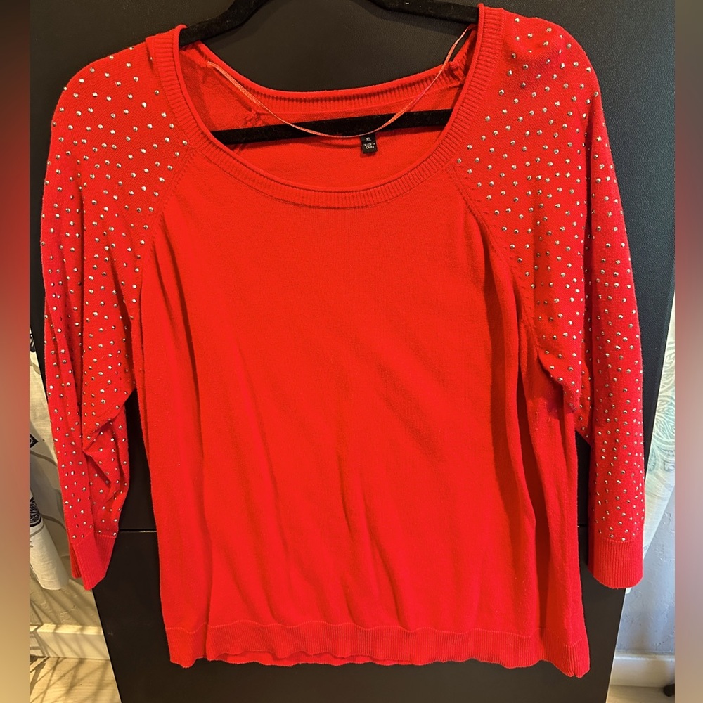 Apt 9 Red Long Sleeve Sweater with Sequined Accents on Sleeves.